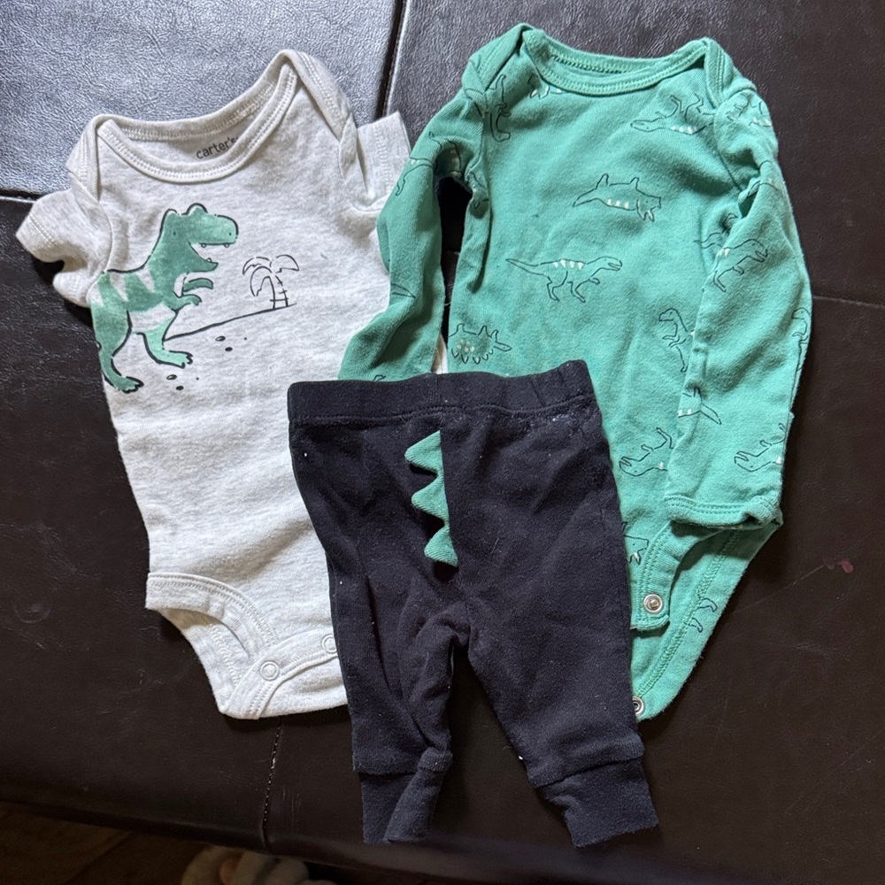 Carter's Green and Gray Dinosaur Bodysuit Set